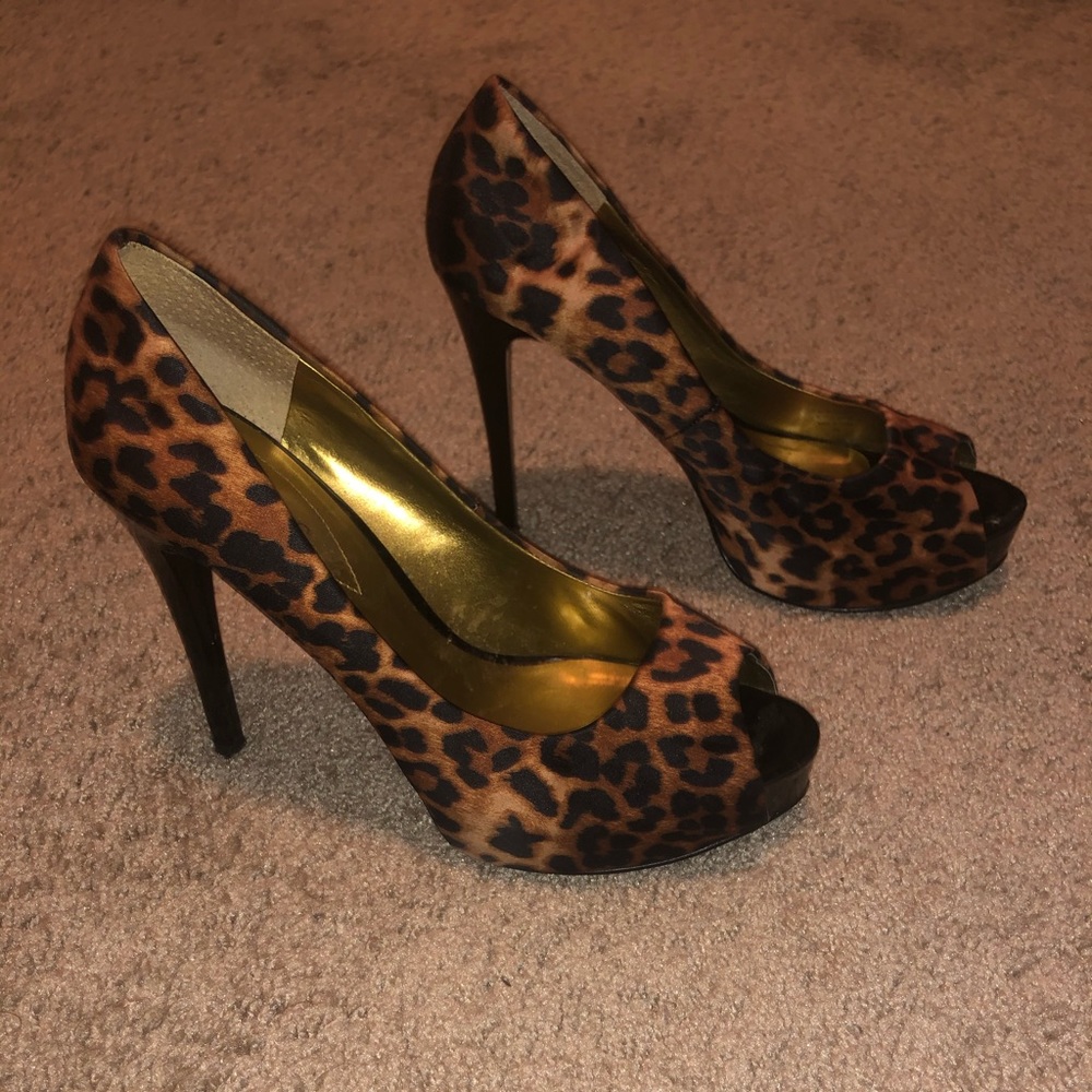 Guess Leopard Peep Toe High Heels
